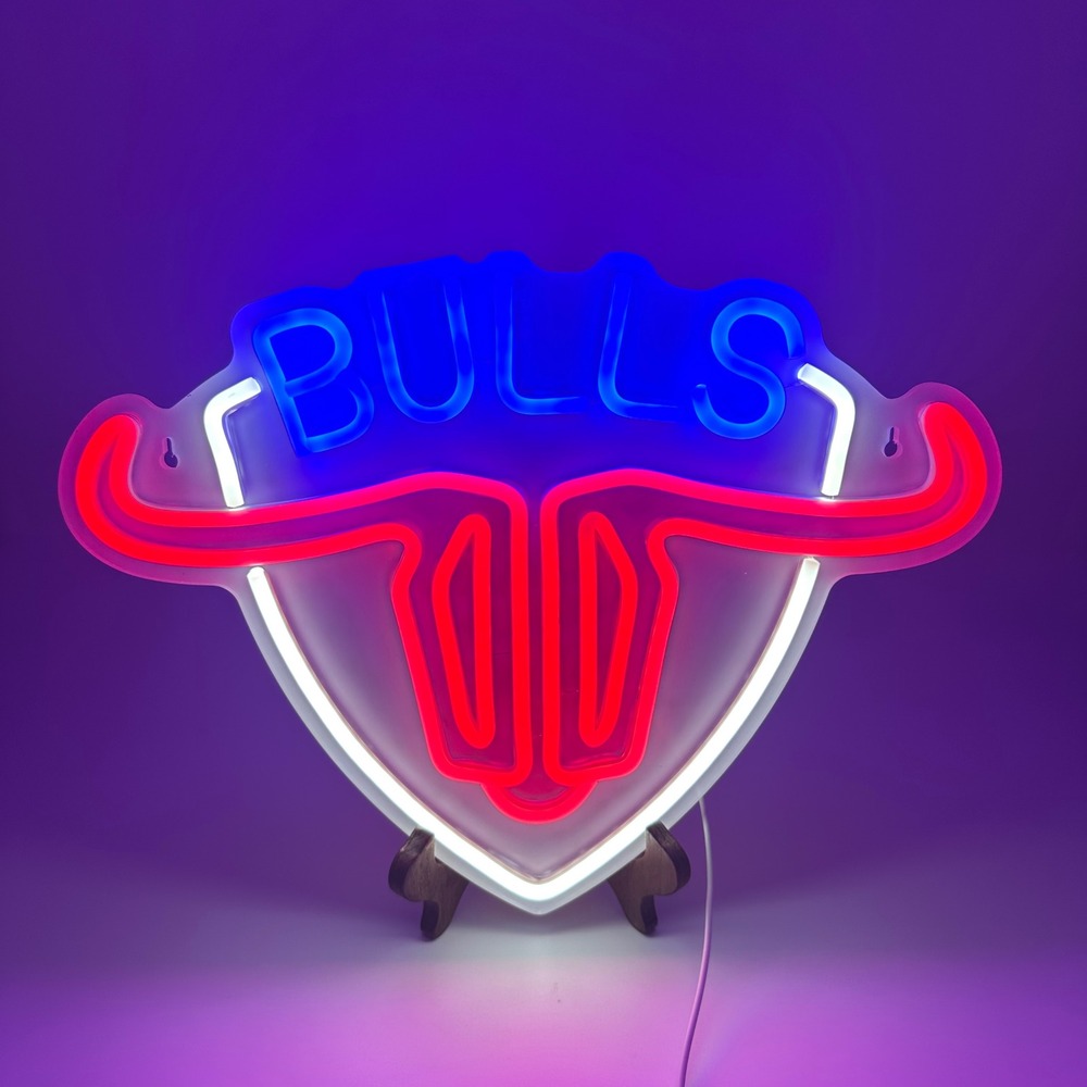 Chicago Bulls Neon Sign Unisex OS Red Blue White LED Wall Decor Light Fan Cave